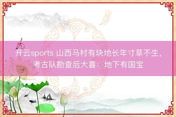 开云sports 山西马村有块地长年寸草不生，考古队勘查后大喜：地下有国宝